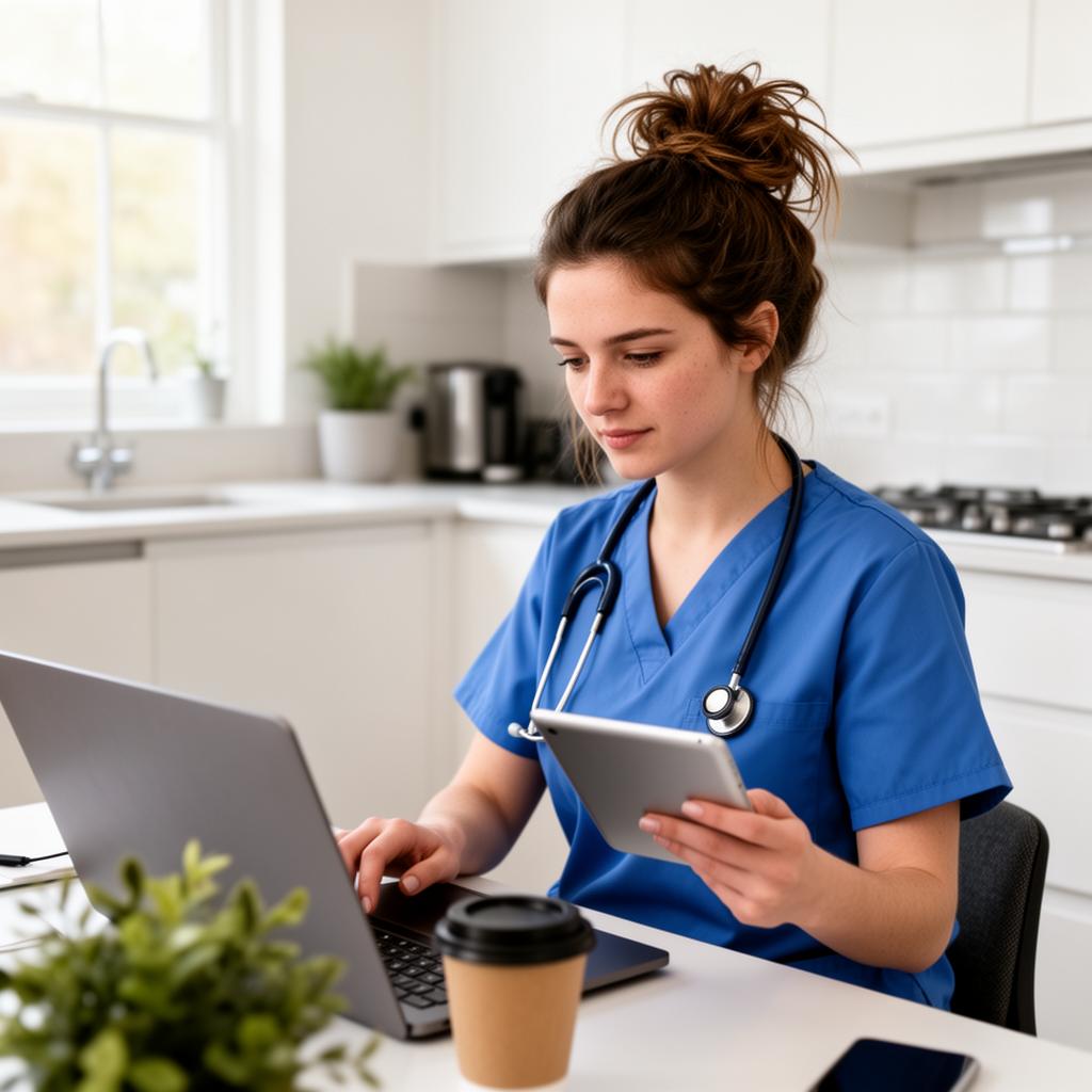 Healthcare professional working at a clinic desk